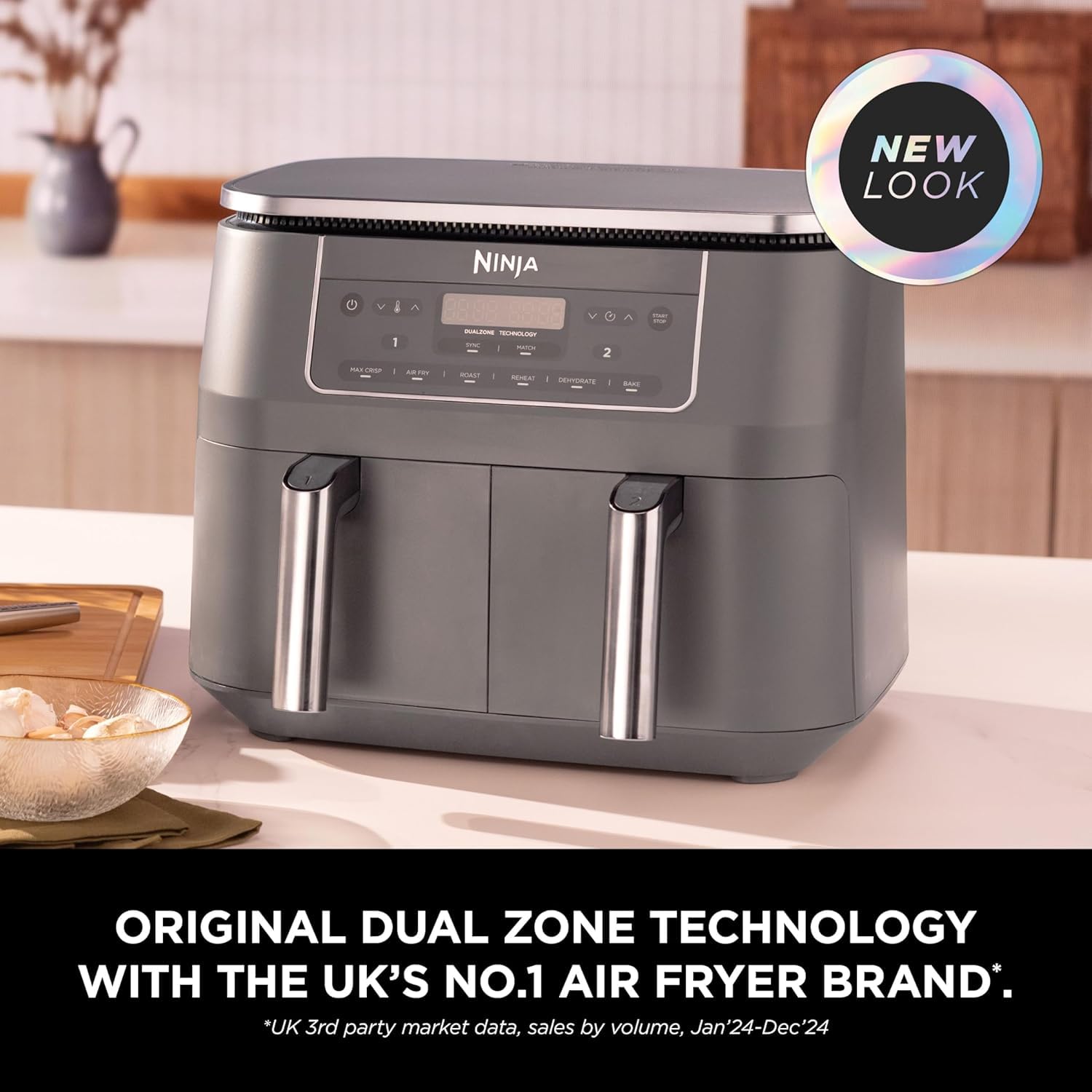 Ninja Friggitrice ad aria digitale a doppia zona, 2 cassetti, 7,6 l, 6 in 1, non utilizza olio, friggere ad aria, massima croccante, arrostire, cuocere, riscaldare, disidratare, antiaderente, lavabile