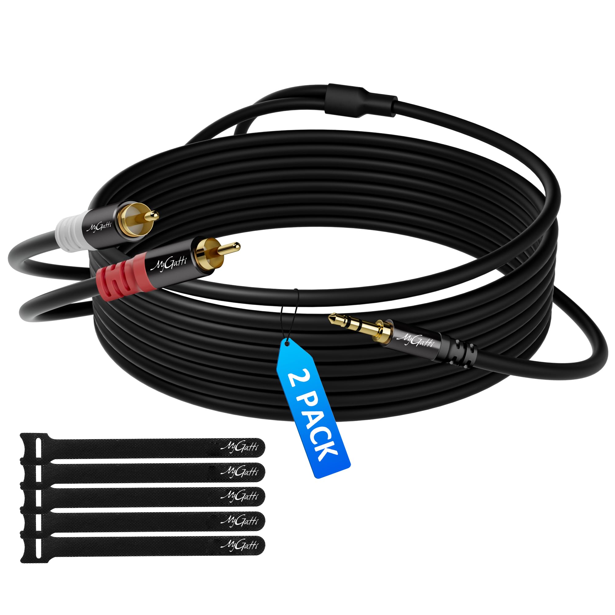kabel jack 3,5 mm na cinch 2 metry/pakiet 2-stykowy, 2 wtyczki RCA na adapter audio stereo aux, kabel splitter Y jack-cinch, ekranowany kabel 1/8 na 2 cinch, do słuchawek, MP3, głośników i