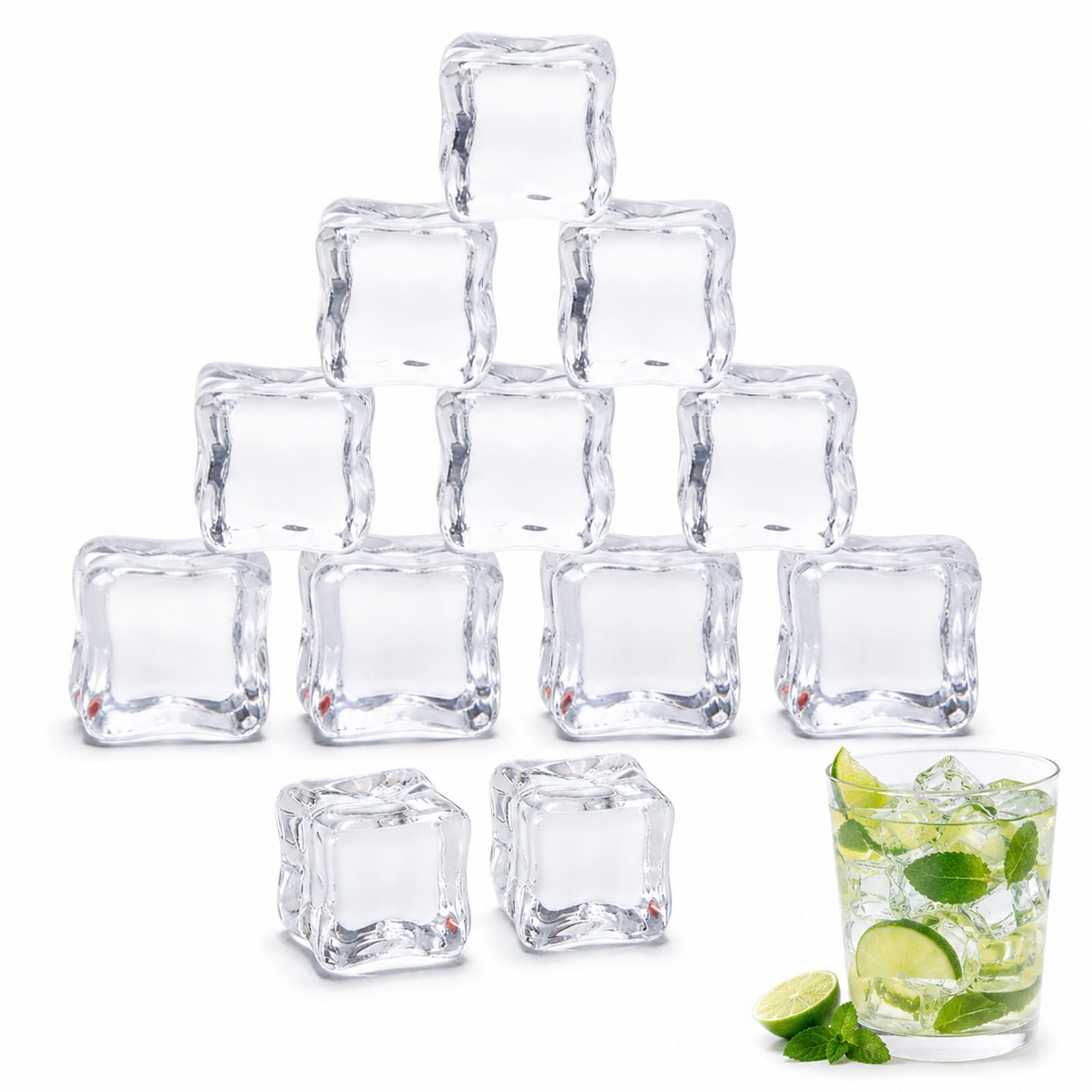 Livawnd 12 Pcs Clear Acrylic Fake Ice Cubes, 2.5cm/1inch Irregular Artificial Ice Chunks, Reusable Decorative Ice for Photography, Cocktail Bars, Parties, Vase Fillers & Retail Displays