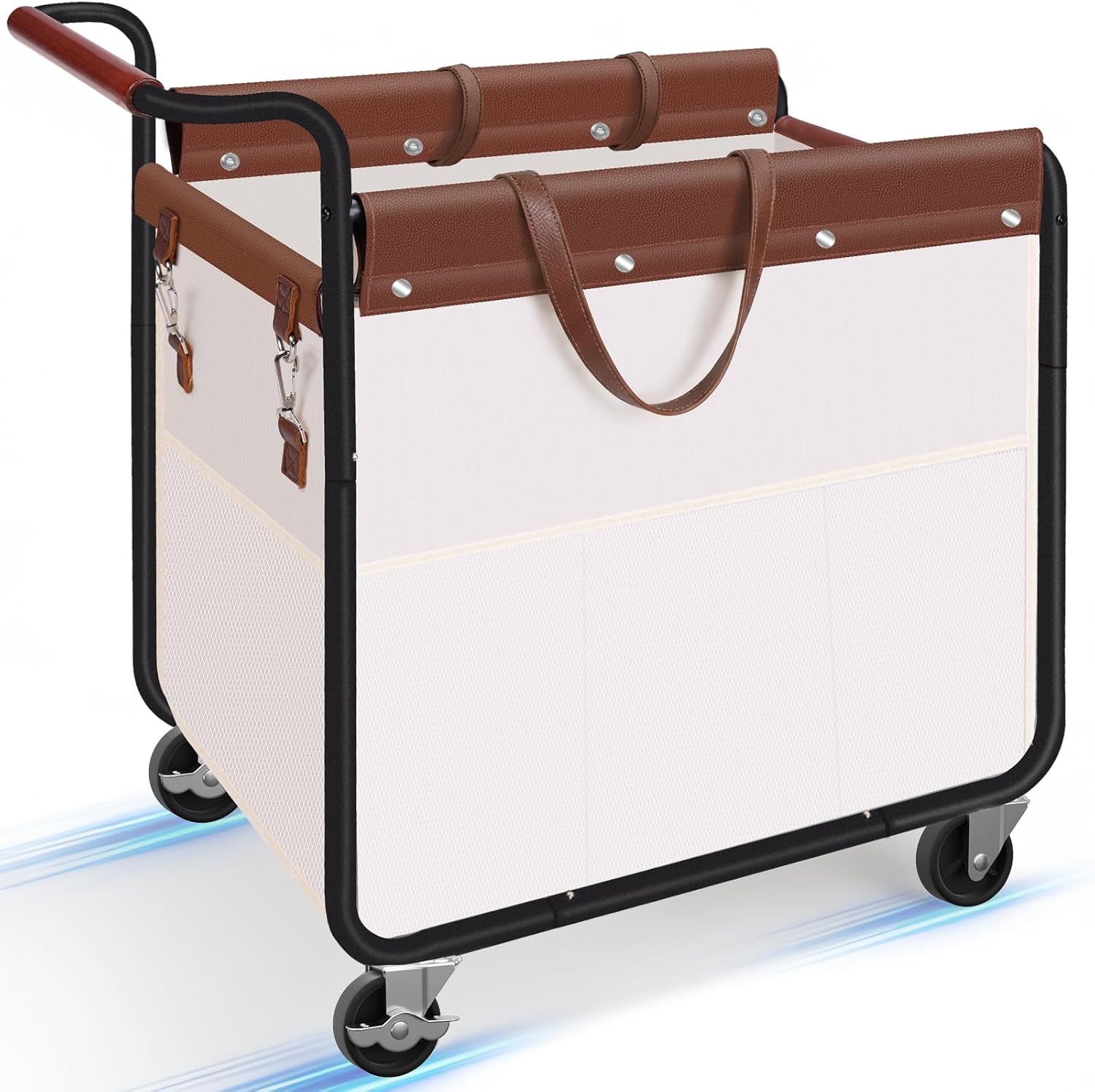 Kayfia 180L Laundry Basket with Wheels, Rolling Laundry Hamper with Wood Handle and Removable Bag, 7 Side Pockets, Heavy-Duty Steel Frame Large Dirty Clothes Hampers for Home Organization