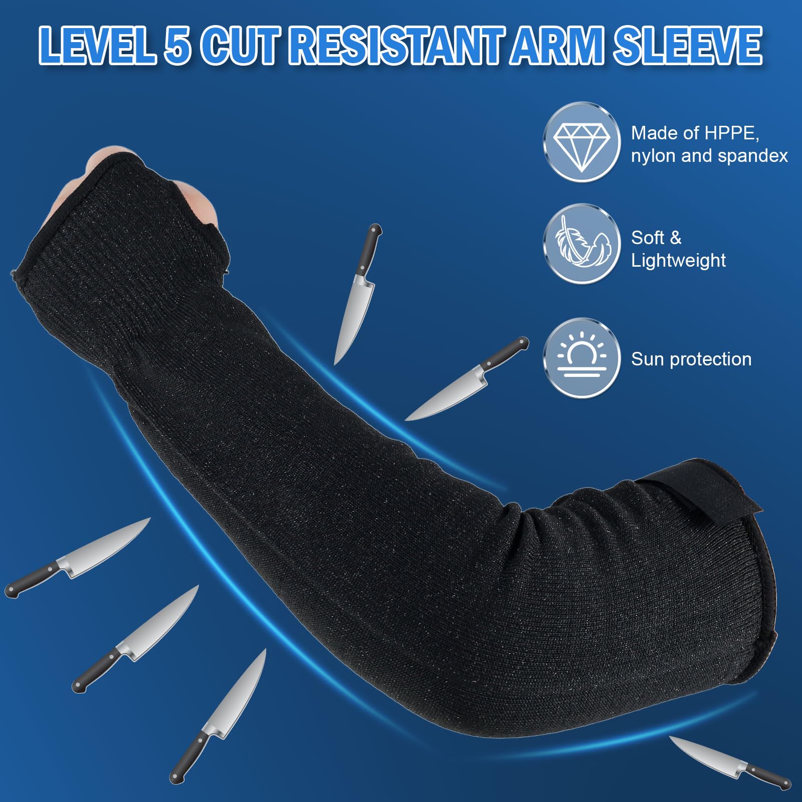 4Pcs Cut Resistant Sleeves with Thumb Hole, 45cm Arm Protection Sleeves Level 5 Protection - Image 3