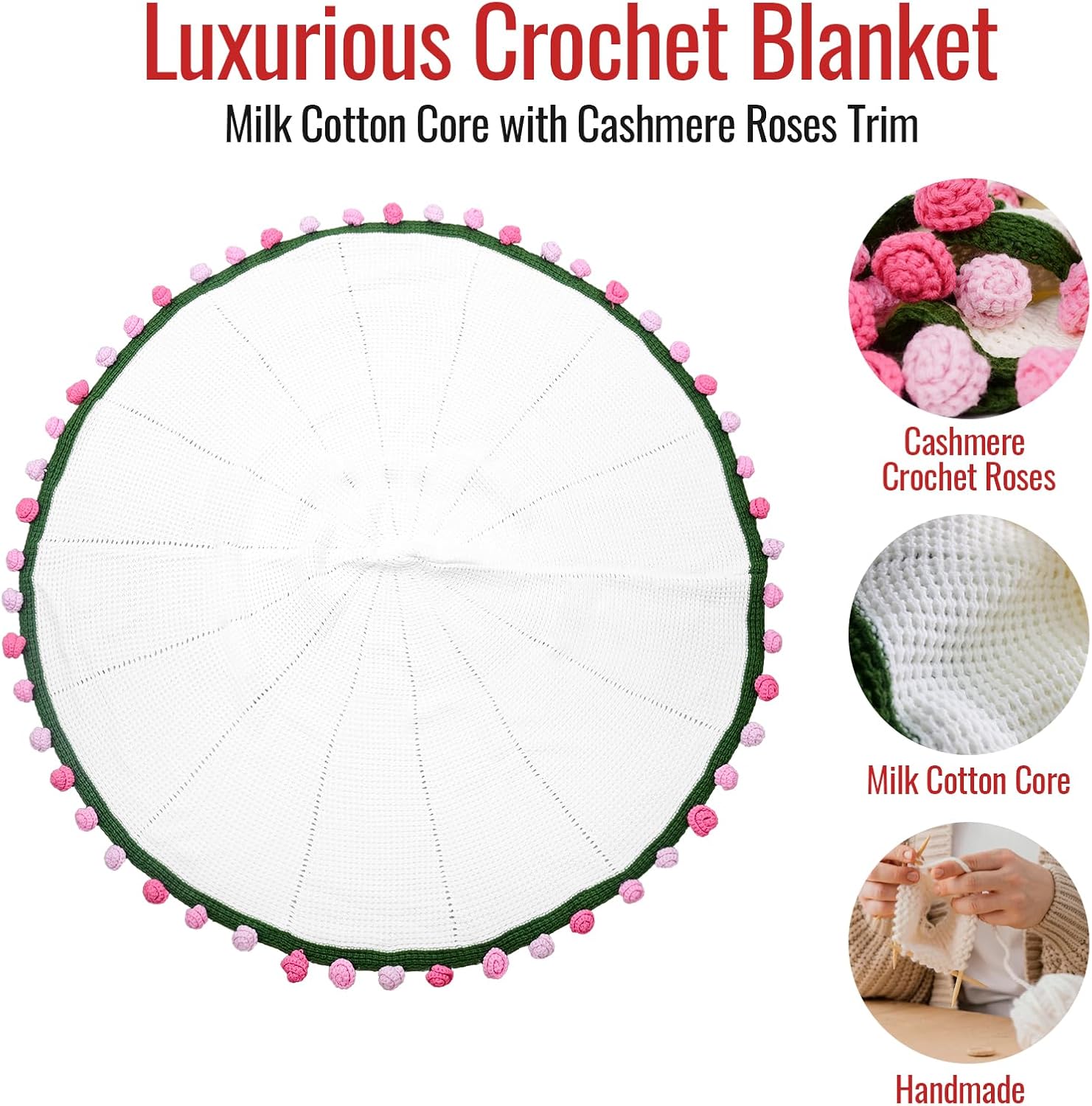 FNHMSL Crochet Bouquet Flower Throw Blanket, Handmade Knitted Bouquet Blanket with Orange Flower, Romantic Gifts for Girlfriend Mom Mother's Day/Birthday/Wedding (Gradient Pink Roses, 40X40 inch)
