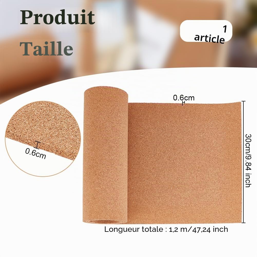 OLYCRAFT Grand Rouleau de Liège 1.2 m x 30 cm, 6 mm D'Épaisseur - Panneau D'Affichage Naturel et Feuilles D'Isolation Polyvalentes pour L'Artisanat