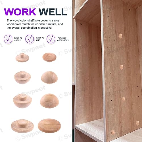 Miniatura 5 de Swpeet 140 tapones de botón de madera de 316 pulgadas, 516 pulgadas, 38 pulgadas, 12 pulgadas, tapones para agujeros de madera dura, juego de