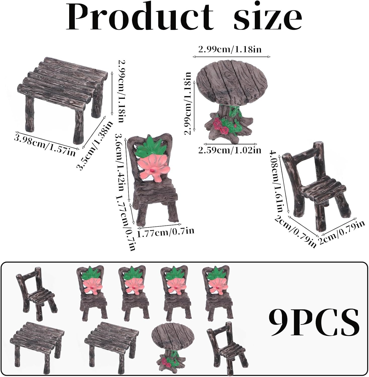 9 PCS Fairy Garden Accessories Miniature Table and Chairs Set