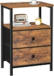 LOAKEKEL Stand de nuit, Table de chevet avec 2 Tiroir en tissu pour salon, Table de chevet avec grand rangement Space, Table de fin avec étagère pour chambre, Gris, HETS002GY-1