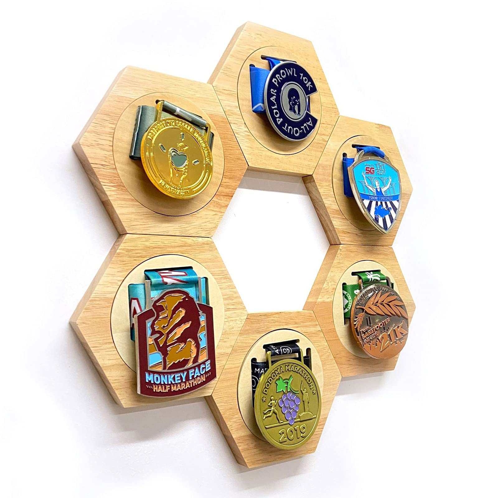 LYEAA Medaillenhalter aus Holz, sechseckig, for Sportliebhaber, 6 Stück