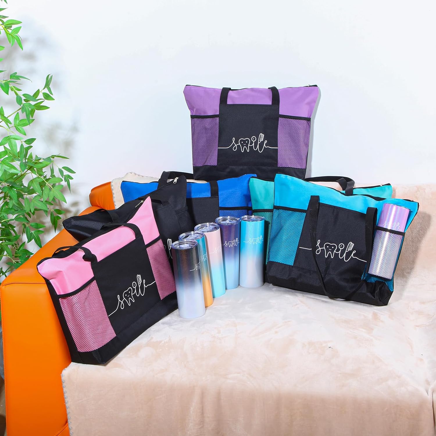 Buryeah 12 Pcs Dental Hygienist Week Appreciation Gift 20oz Tumbler Large Tote Bag Thank You Gift for Dentist Assistant Graduation (Colorful)