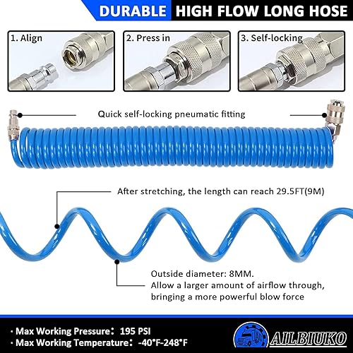 Miniatura 5 de Ailbiuko Kit de pistola de soplado de asiento de aire con portabrocas inflador de neumáticos para camiones, soplador de polvo de aire para