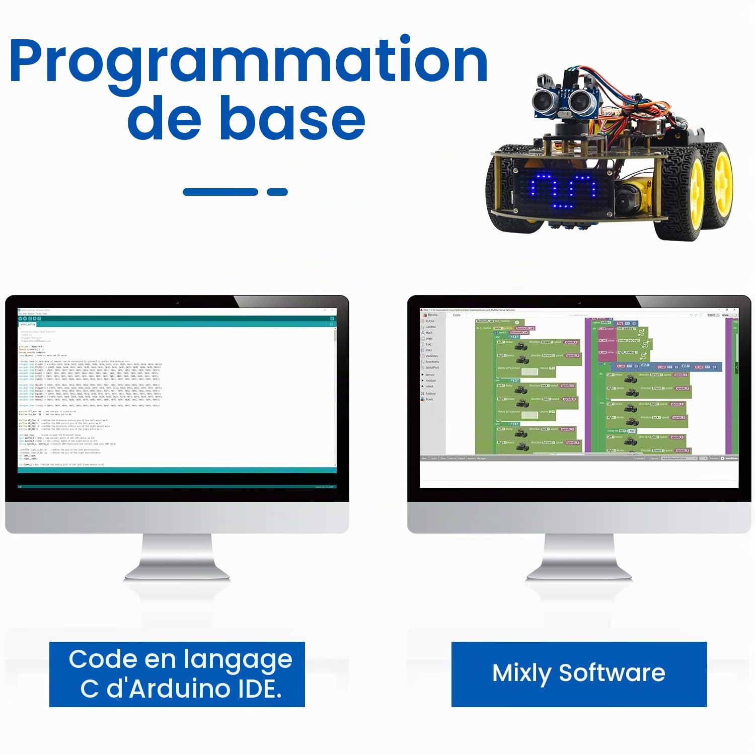 KEYESTUDIO Kit de démarrage de Voiture Robot 4 Roues motrices pour Arduino IDE, télécommande Infrarouge Bluetooth, Suivi de Ligne, prévention des Obstacles, etc. Kit de Programmation robotique