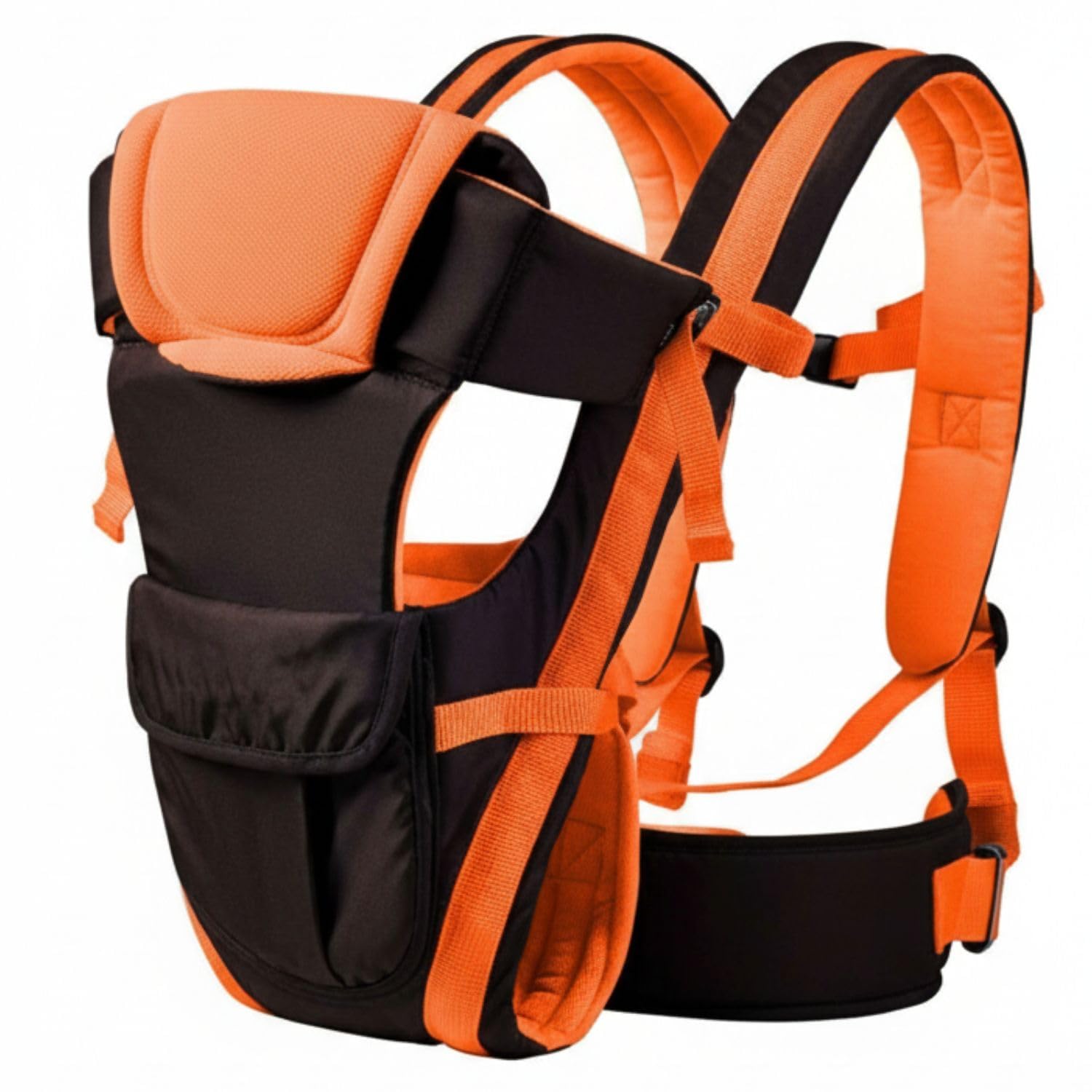 4-in-1 Adjustable Baby Carrier for Newborns & Toddlers – Soft Cotton Fabric, Ergonomic Design with Padded Shoulder Straps & Waist Support – Front & Back Carry Positions (Black with Orange)-image-30