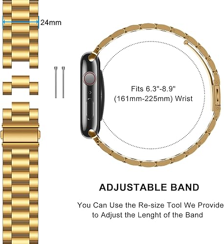 Miniatura 5 de HITZEE Compatible con Apple Watch Band de 4645441.654 in, correa de metal de acero inoxidable para hombres y mujeres, compatible con iWatch SE3-1