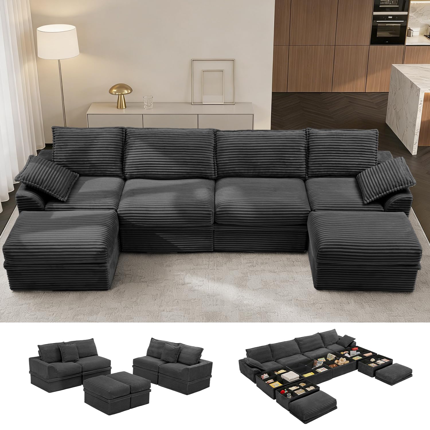 GAVOON Upgrade Boneless Couch with Storage