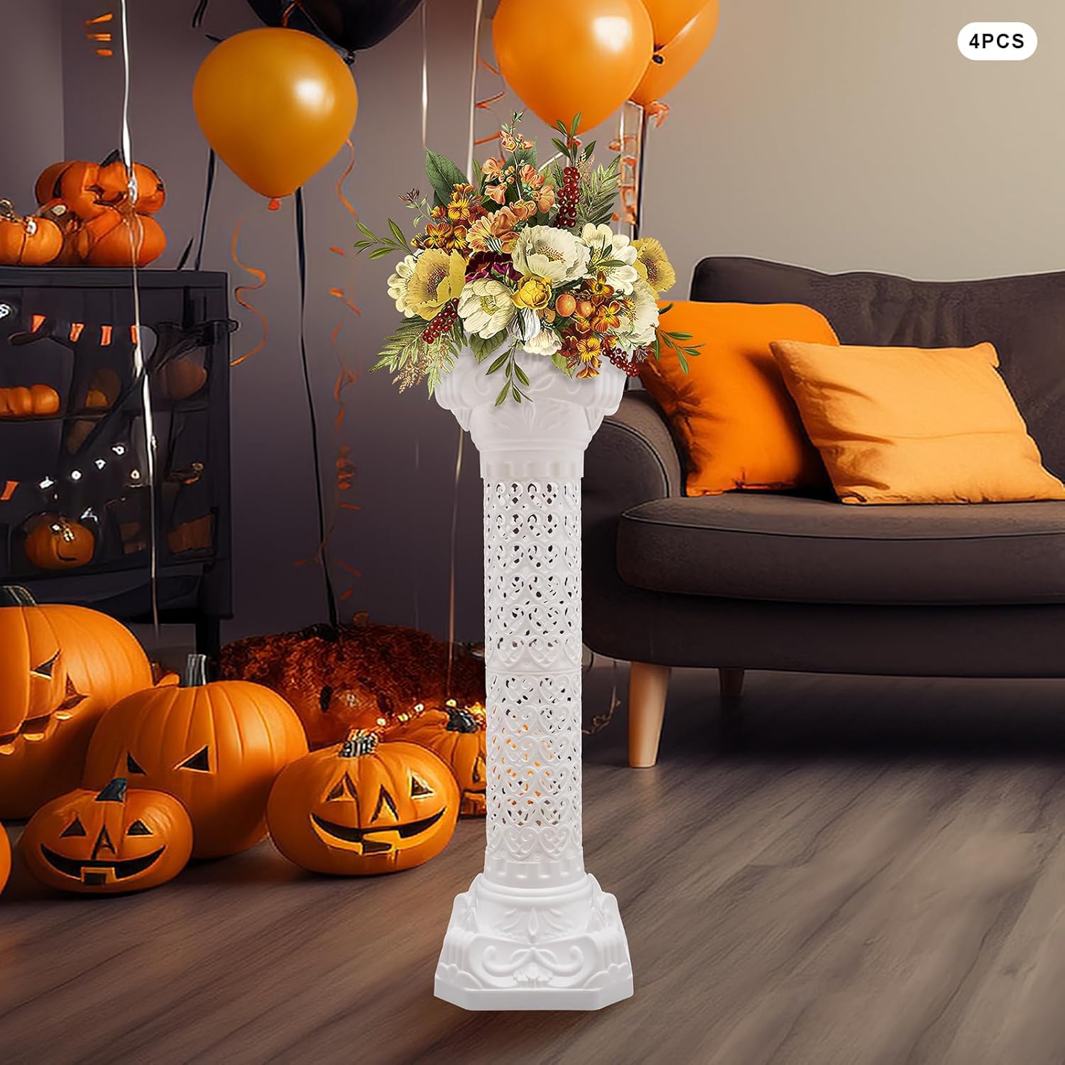 4Pcs Wedding Roman Column Pillars Set, 10.63 x 34.65In Plastic Roman Columns and Pillars, Pillars for Decoration, White Elegant Pedestal Stands for Decorating Gardens, Parties