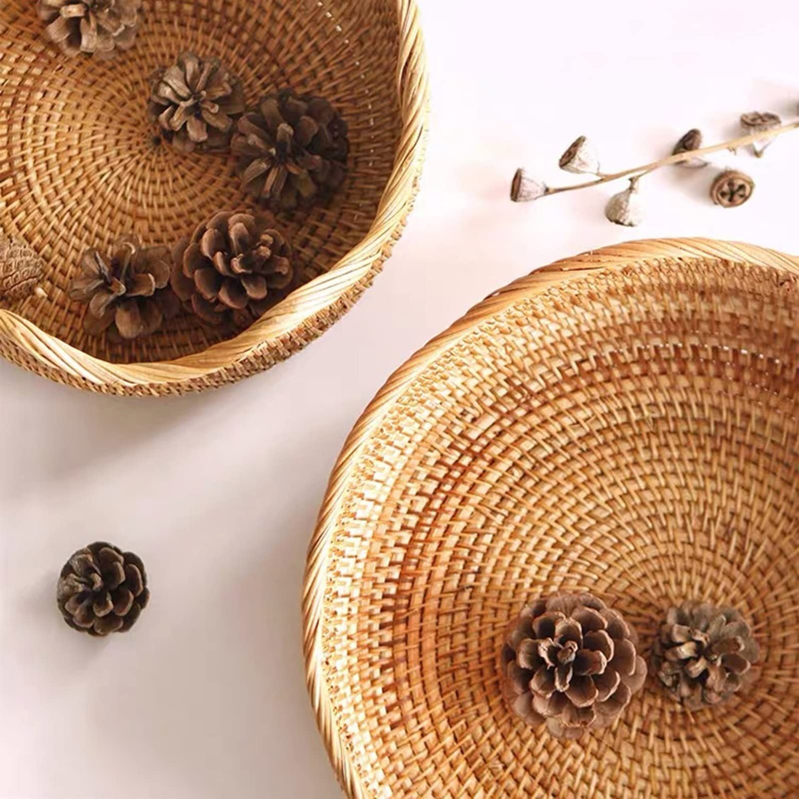 Cestino per Uova Fatto a Mano in Rattan Rotondo, Vassoio per Alimenti, Cestino da Picnic Intrecciato, cestini per la conservazione di Pane, Frutta e Snack, VASS