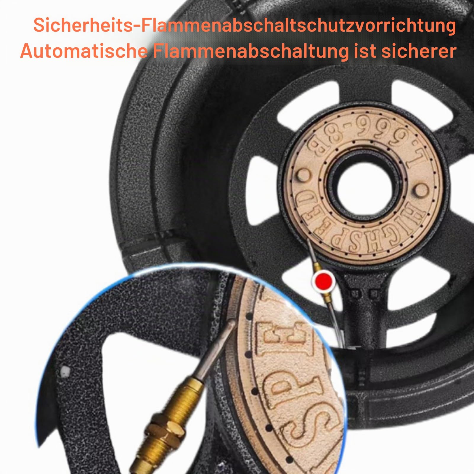 Gasherd Mit 1 Brenner, 25 KW Flüssiggasherd, Schwarzer Topfständer Aus Gusseisen Mit Knopf, Mit Flammendurchschlagschutz, For Den Privaten Und Gewerblichen Gebrauch Geeignet(30cm)