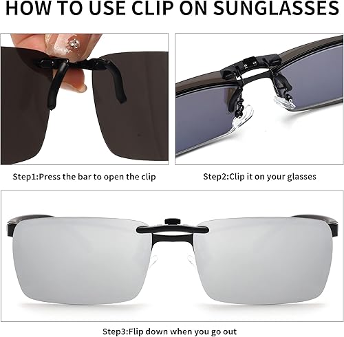 Miniatura 4 de Lentes de sol rectangulares sin montura con clip, lentes polarizados ligeros para hombres y mujeres