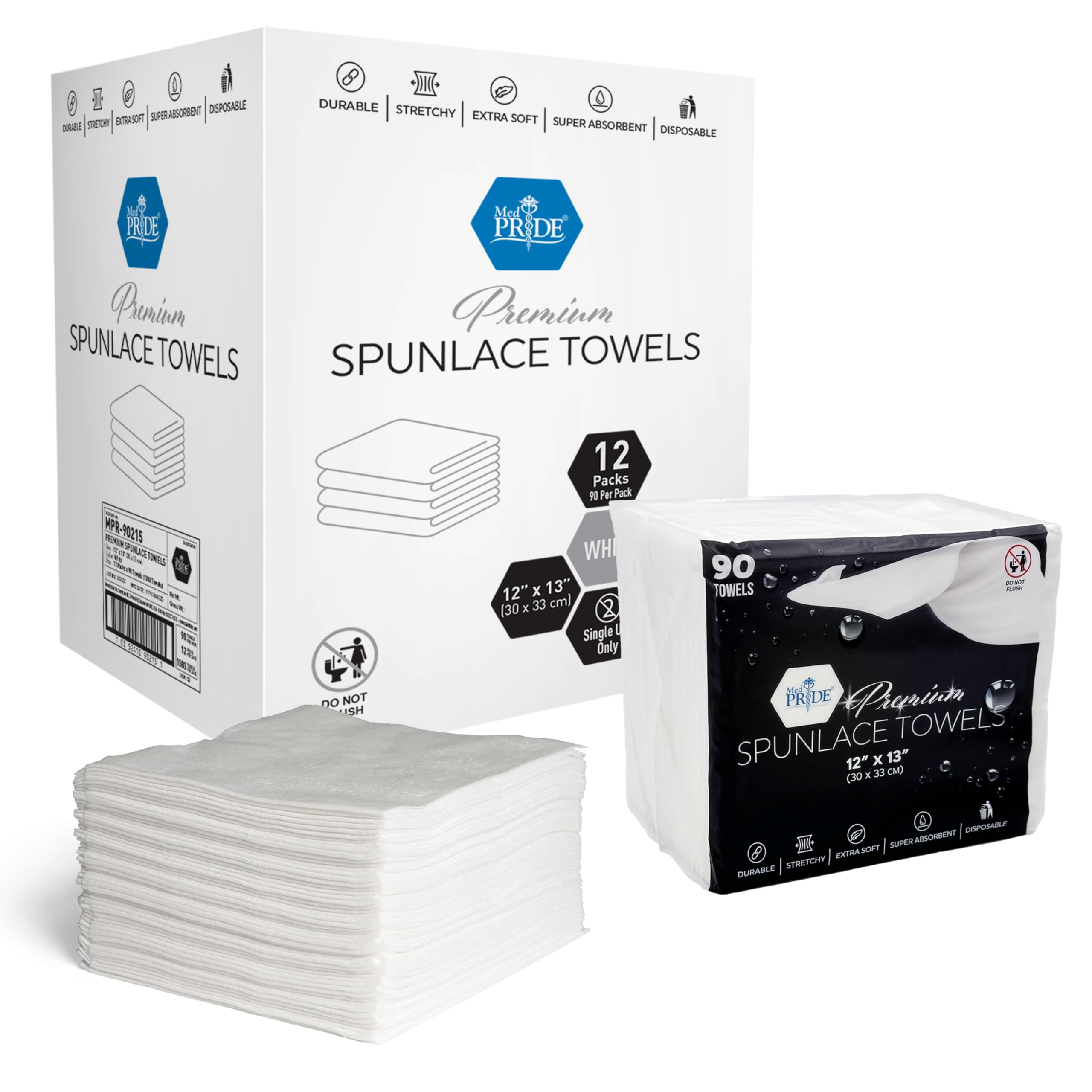 MED PRIDE Spunlace Towels 12x13 in,Soft,Lint-Free,Latex-Free,1080 Count