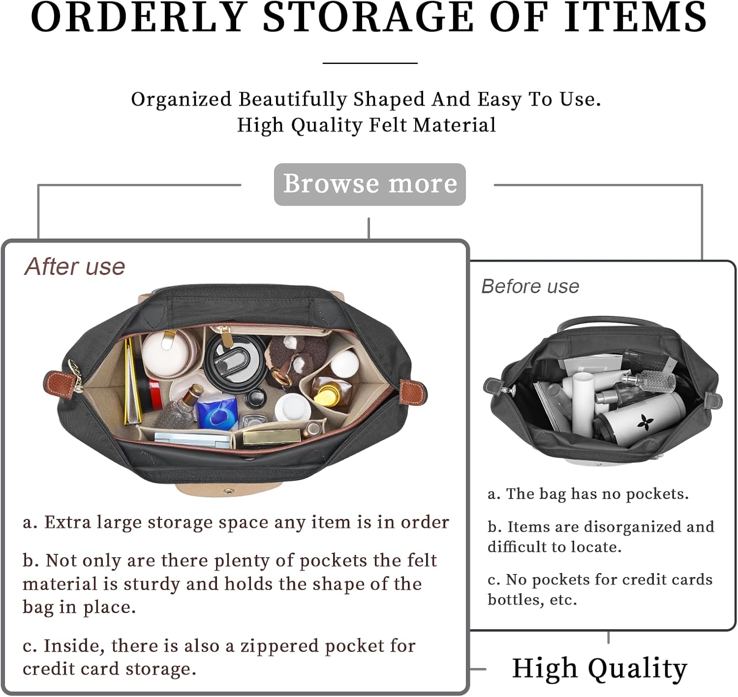 Felt Purse Organizer Insert for Longchamp Le Pliage L Bag, Handbag Leather edge Longchamp Organizer Insert with Cup Holder Tote Organize(Beige, Large) - Image 6