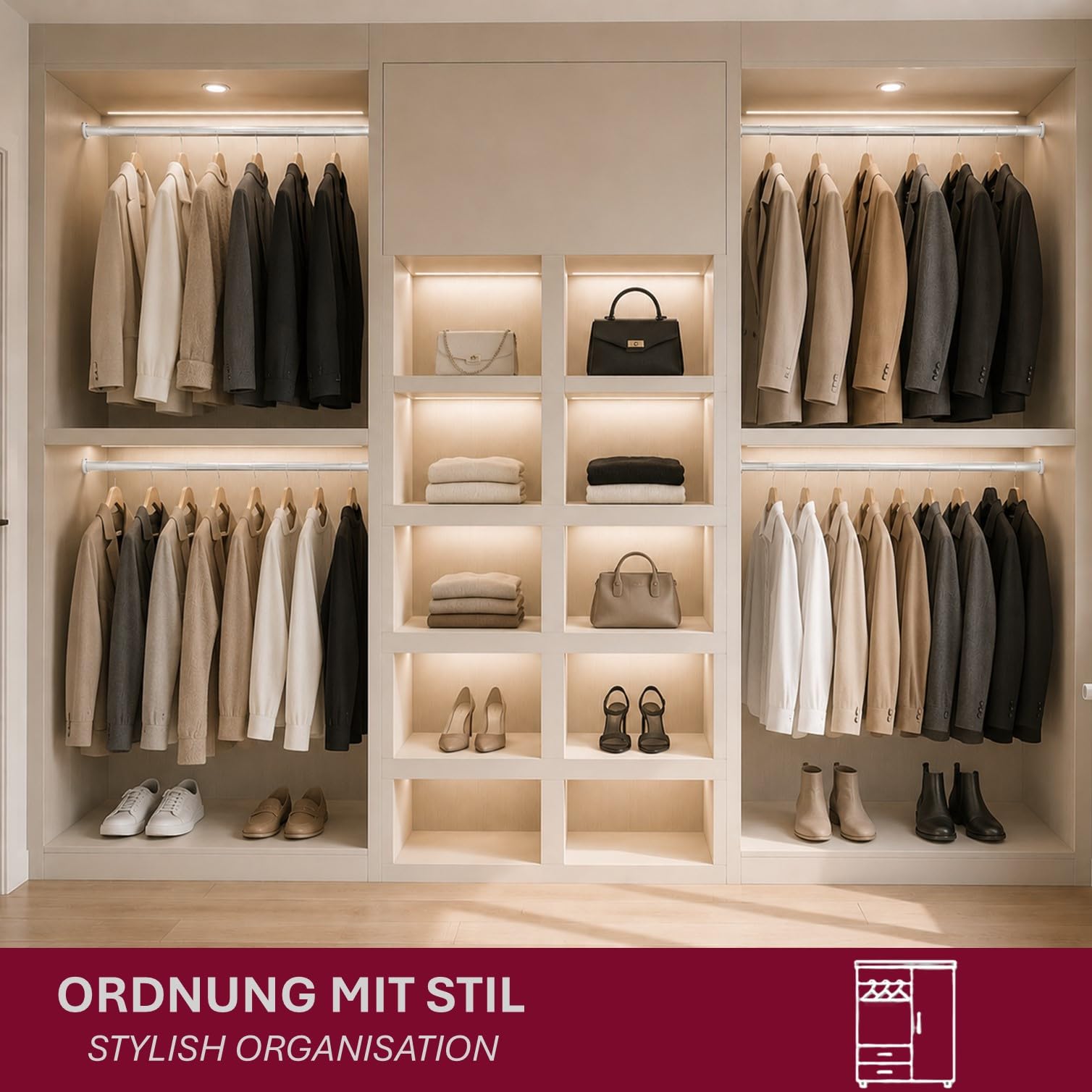 Kleiderstange für Schrank Oval 80 cm [SCHRANK- & WANDMONTAGE] Set inkl. Halter – Schrankrohr aus Aluminium als Schrankstange & Garderobenstange für Kleiderschränke – Silber