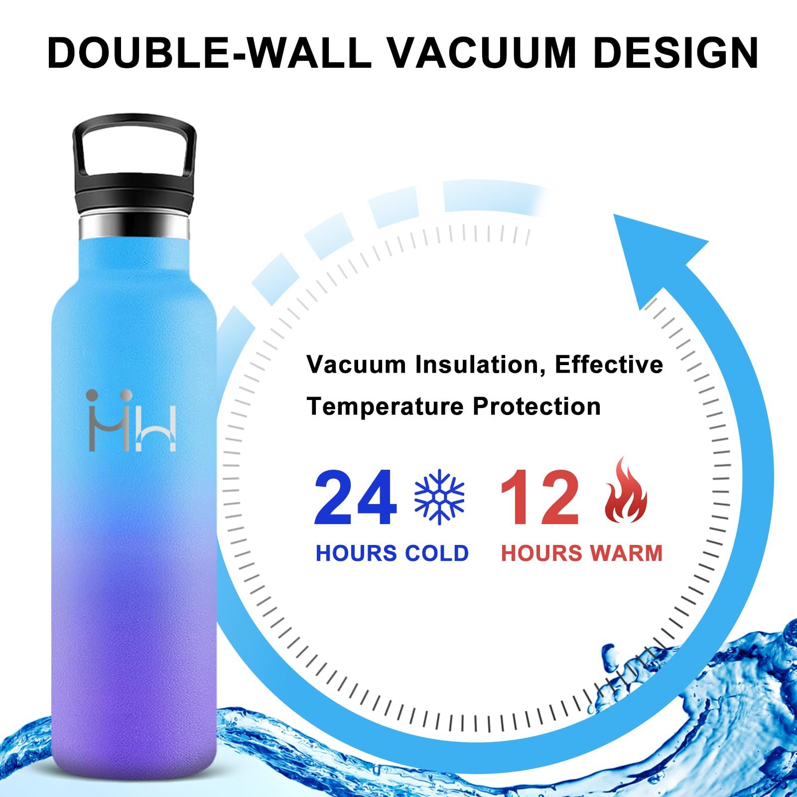 Borraccia, Borraccia Termica 500 ml, Senza BPA, Borraccie con Cannuccia, Senza Perdite, Borraccie Acciaio Inox, Doble Aislamiento, Borracce Metallo per Ufficio, Campeggio, Caffè, Viaggio, Scuole