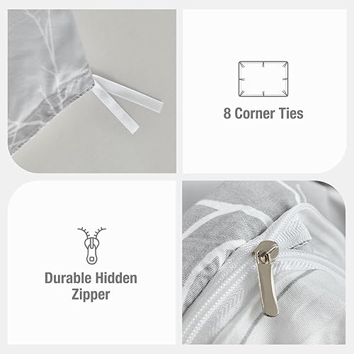 Miniatura 5 de Lekesky - Funda de edredón reversible tamaño Queen, gris y blanco con ramas, funda de edredón Queen de 3 piezas, 100% microfibra, juego de ropa de
