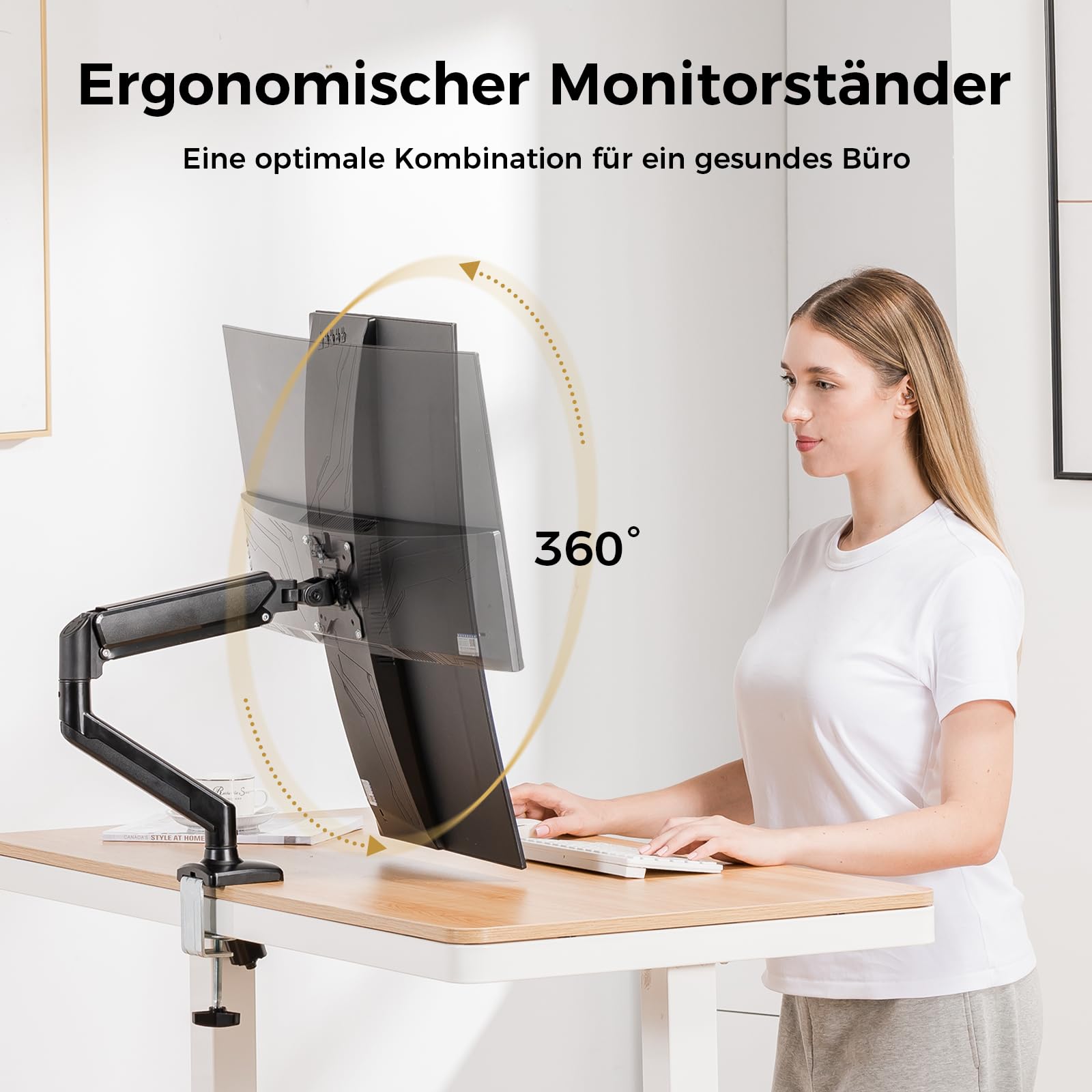 GTPLAYER Supporto per monitor per monitor da 13 a 32 pollici, supporto singolo per braccio per monitor da 2 a 10 kg, altezza regolabile con inclinazioni, girevole, girevole, VESA 75 e 100 mm