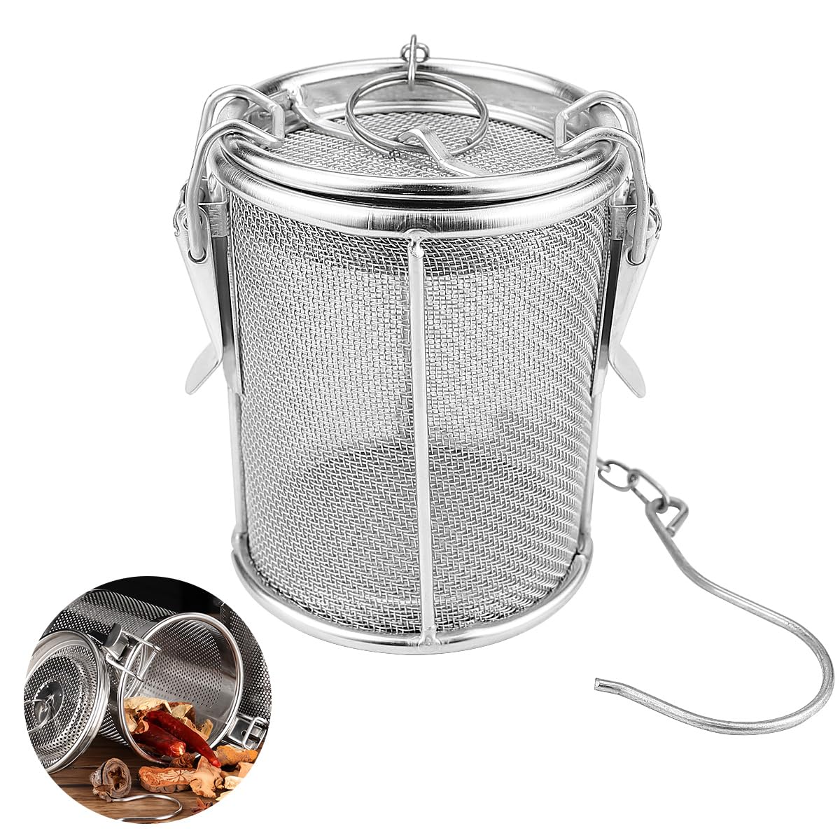 Filtro de malla de acero inoxidable, coladores de té, cesta de separación de condimentos de sopa, bola de té y especias para cocinar sopa (pequeño)