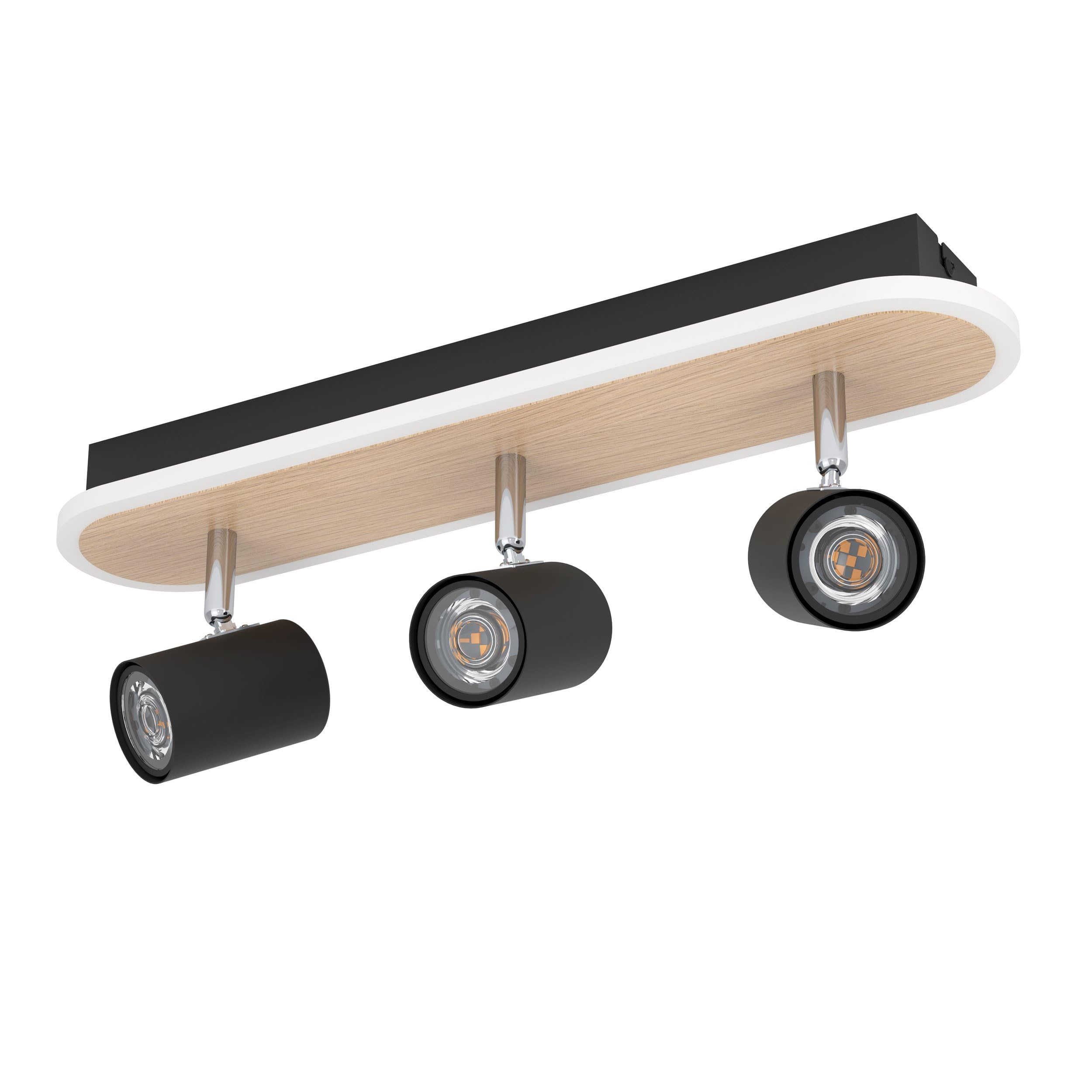 Eglo Unisex Black Rimbocchi Natural Wood & Steel Modern 3 Light Spotlight In