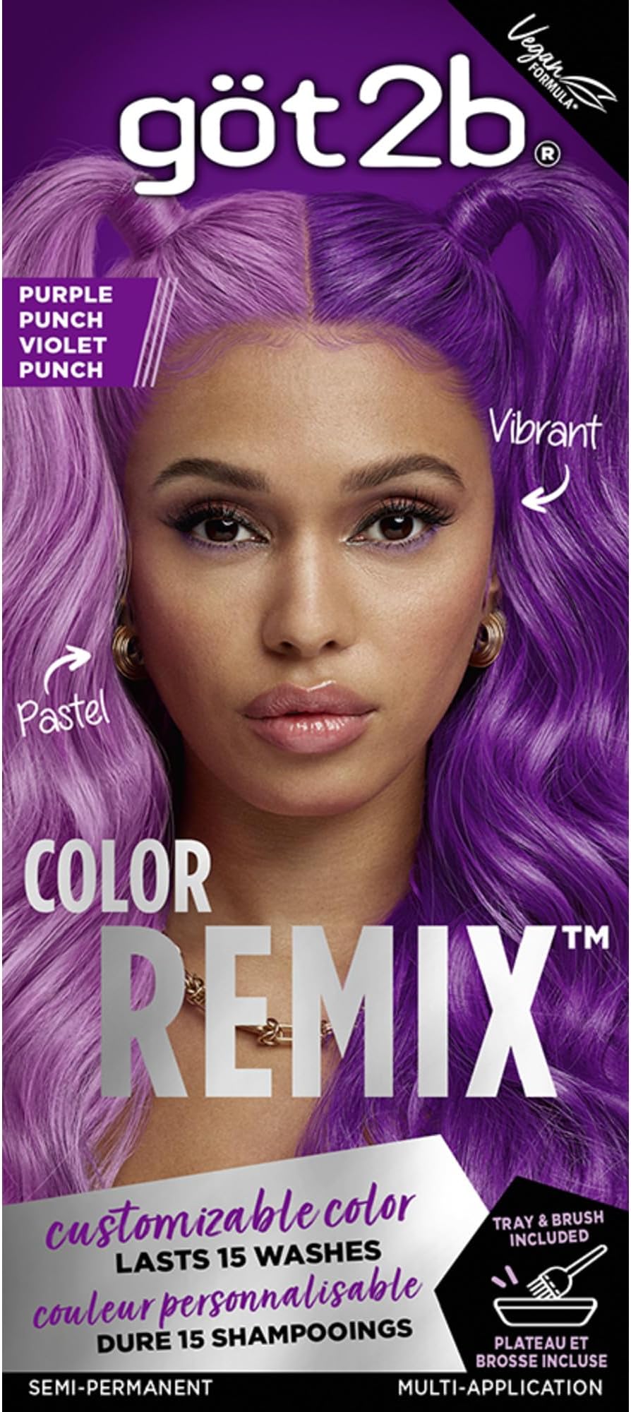 got2b Color Remix Semi-Permanent Hair Color, Purple Punch 094, Customizable Temporary Hair Dye to Create A Vibrant or Pastel Shade, Easy At-Home Application, Lasts Up to 15 Washes