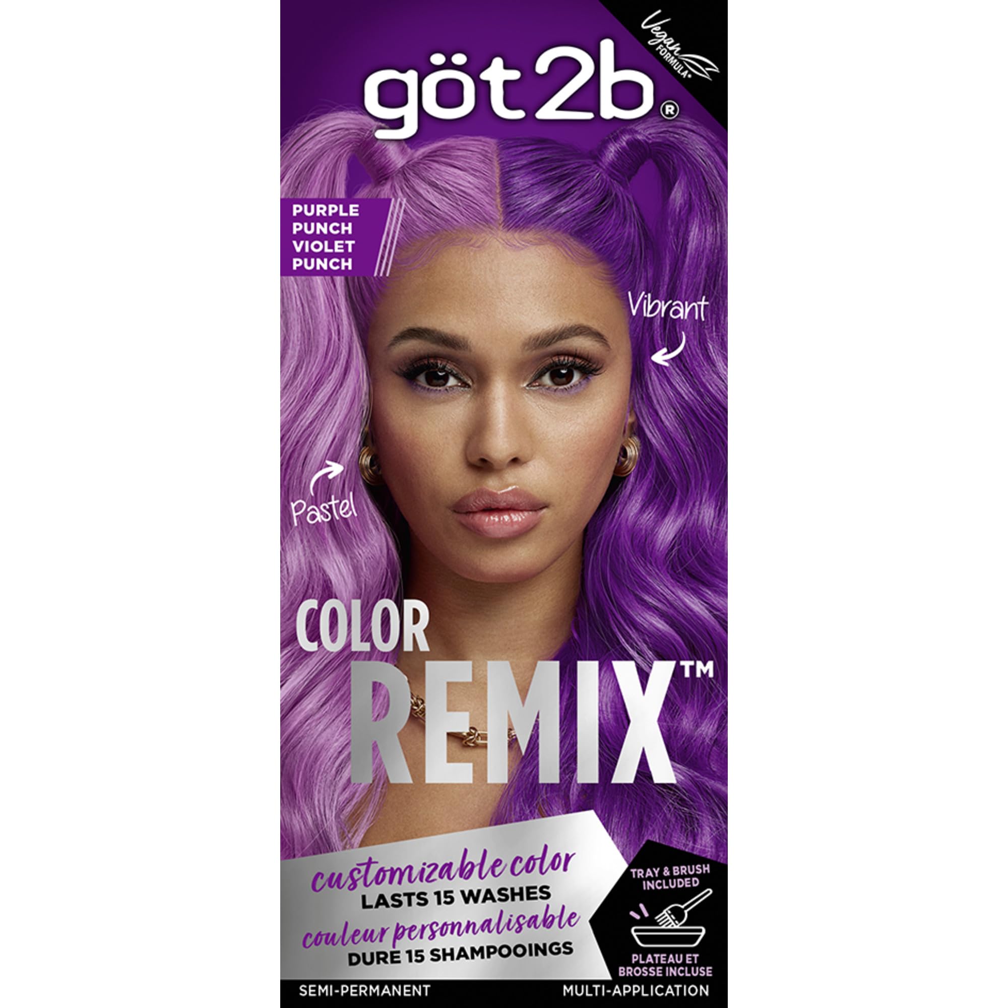 got2b Color Remix Semi-Permanent Hair Color, Purple Punch 094, Customizable Temporary Hair Dye to Create A Vibrant or Pastel Shade, Easy At-Home Application, Lasts Up to 15 Washes