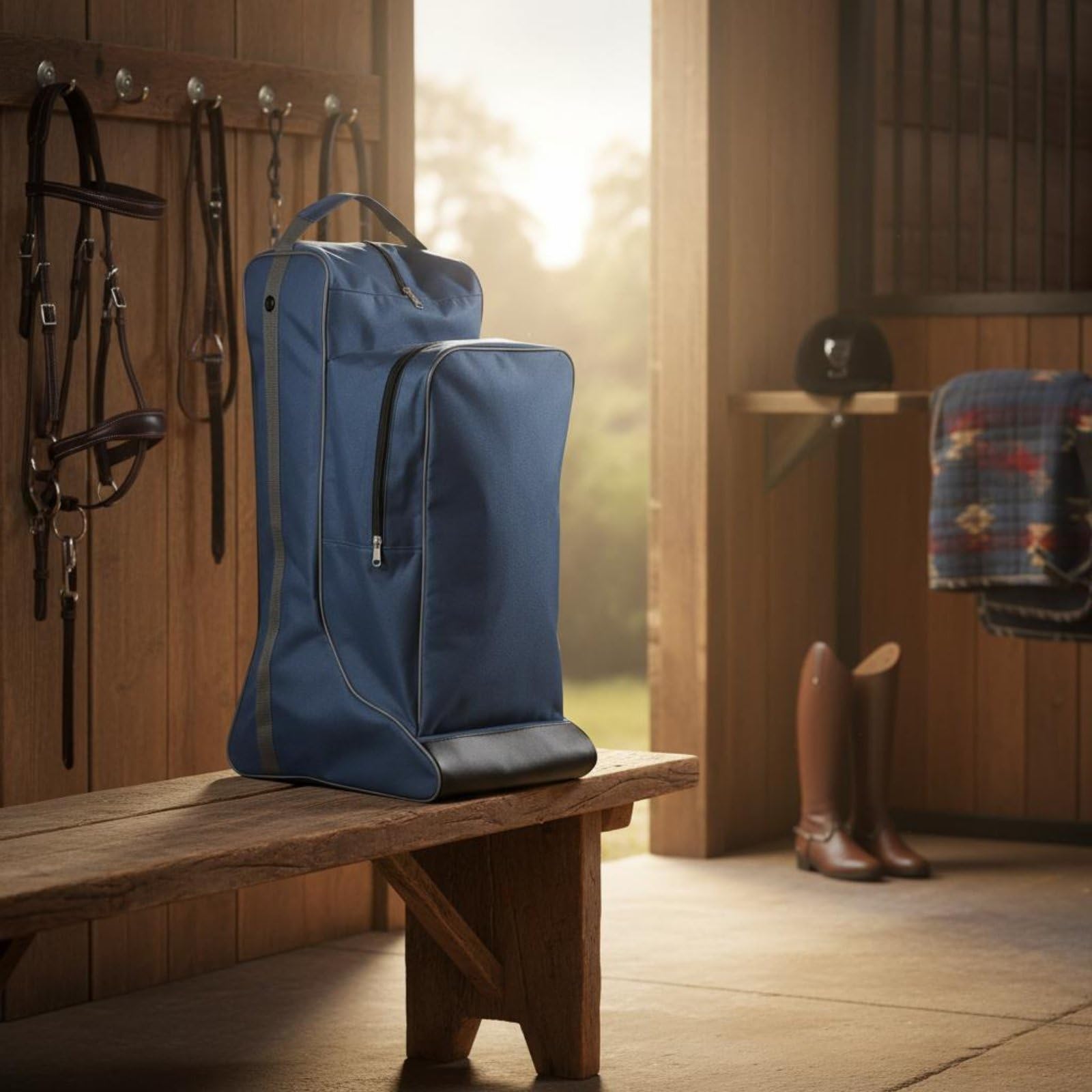 Borsa Equitazione Porta Stivali Casco Sacca Attrezzatura Cavallo Zaino in Tessuto Oxford 600D con Manico Superiore Tasca Frontale Separata Protezione