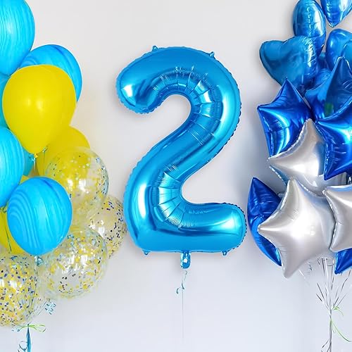 Miniatura 2 de Globo azul del número 2 de 40 pulgadas, globos grandes de aluminio con número de helio, globos gigantes gigantes de Mylar número 2 para decoración