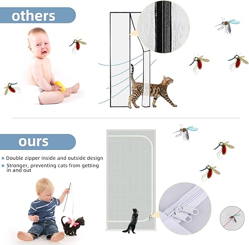 Miniatura 5 de QWR Puerta mosquitera reforzada para gatos, se adapta a puertas de 32 x 80 pulgadas, puerta mosquitera gruesa a prueba de gatos con cierre de
