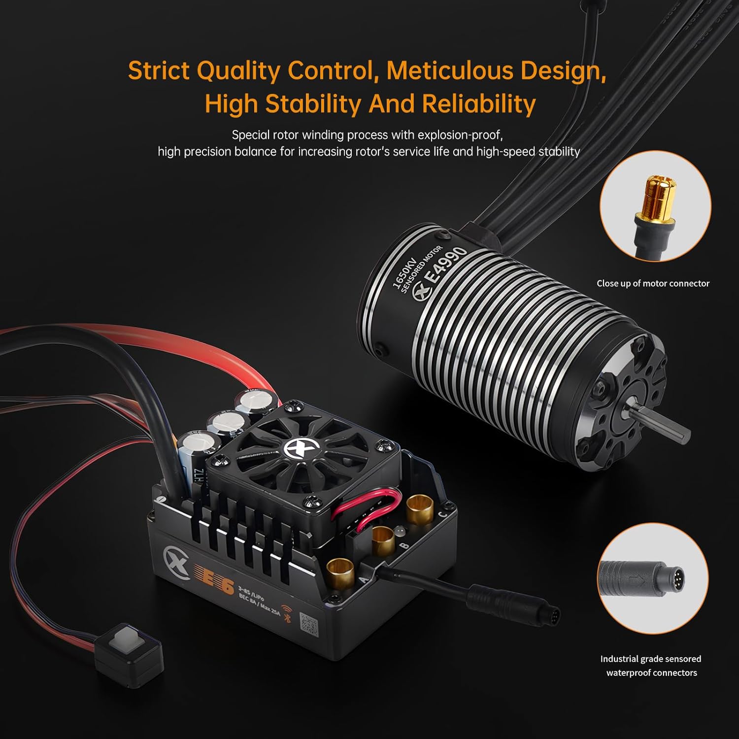 XC E4990 Motor & E6 Sensored Brushless ESC Combo for RC Car,3-8S Lipo,200A Continuous Current,Supprot APP Control,Applicable to:1/7 On-Road,Off-Road,Short Course,1/8 Monster(Heavy Load) - Image 7