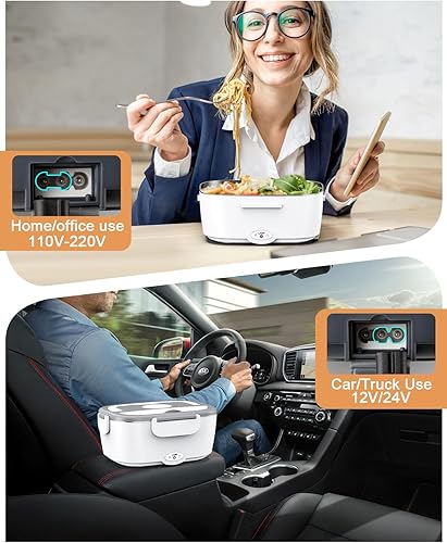 Miniatura 5 de Fiambrera eléctrica para adultos  Fiambrera térmica de acero inoxidable de 1.5 L  Calentador de alimentos de calentamiento rápido de 80 W, ideal