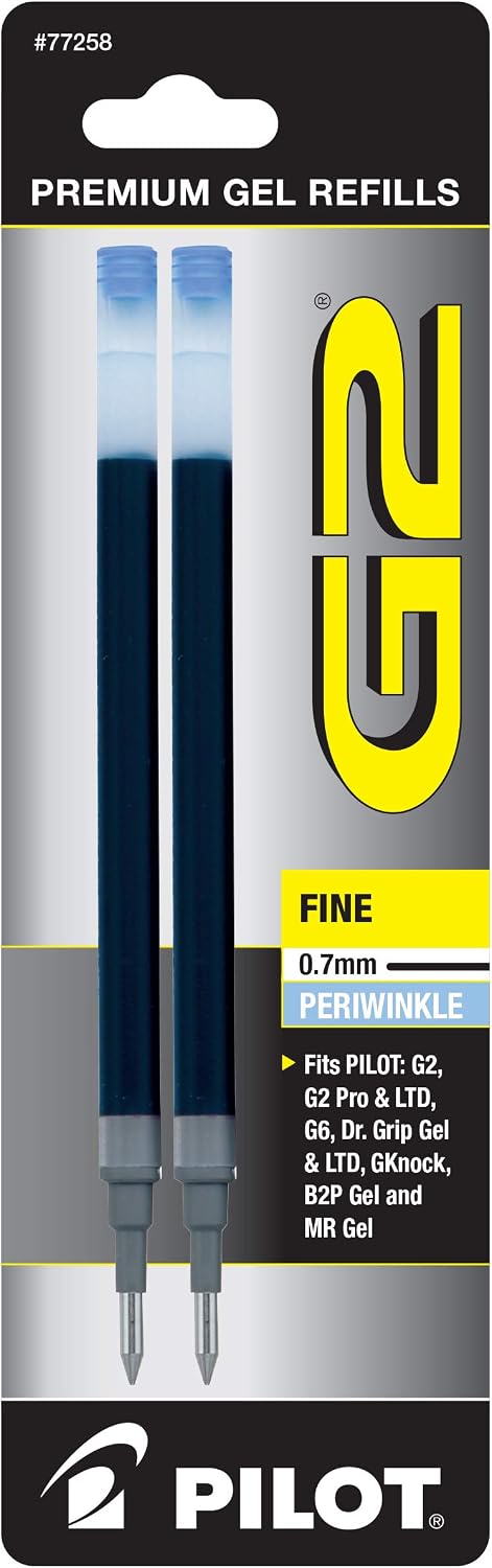Pilot, G2 Gel Ink Refills, Fine Point 0.7 mm, Periwinkle, Pack of 2