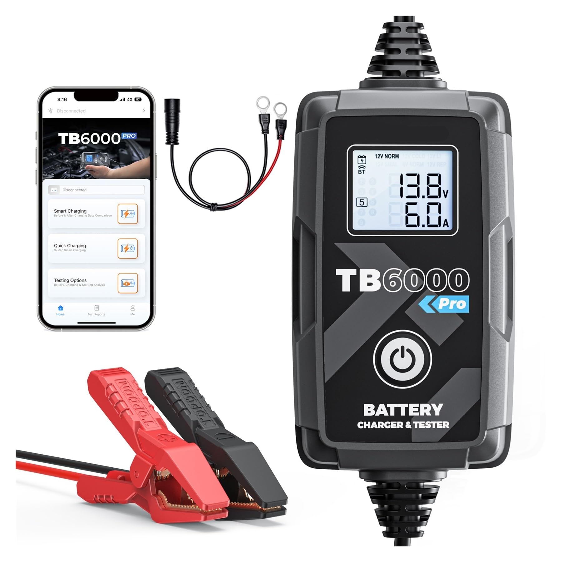 TB6000 Pro 12V Kleine Smart App Control 8A/3A/1A Auto Auto Lithium-Batterie Ladegerät Tester Analyzer