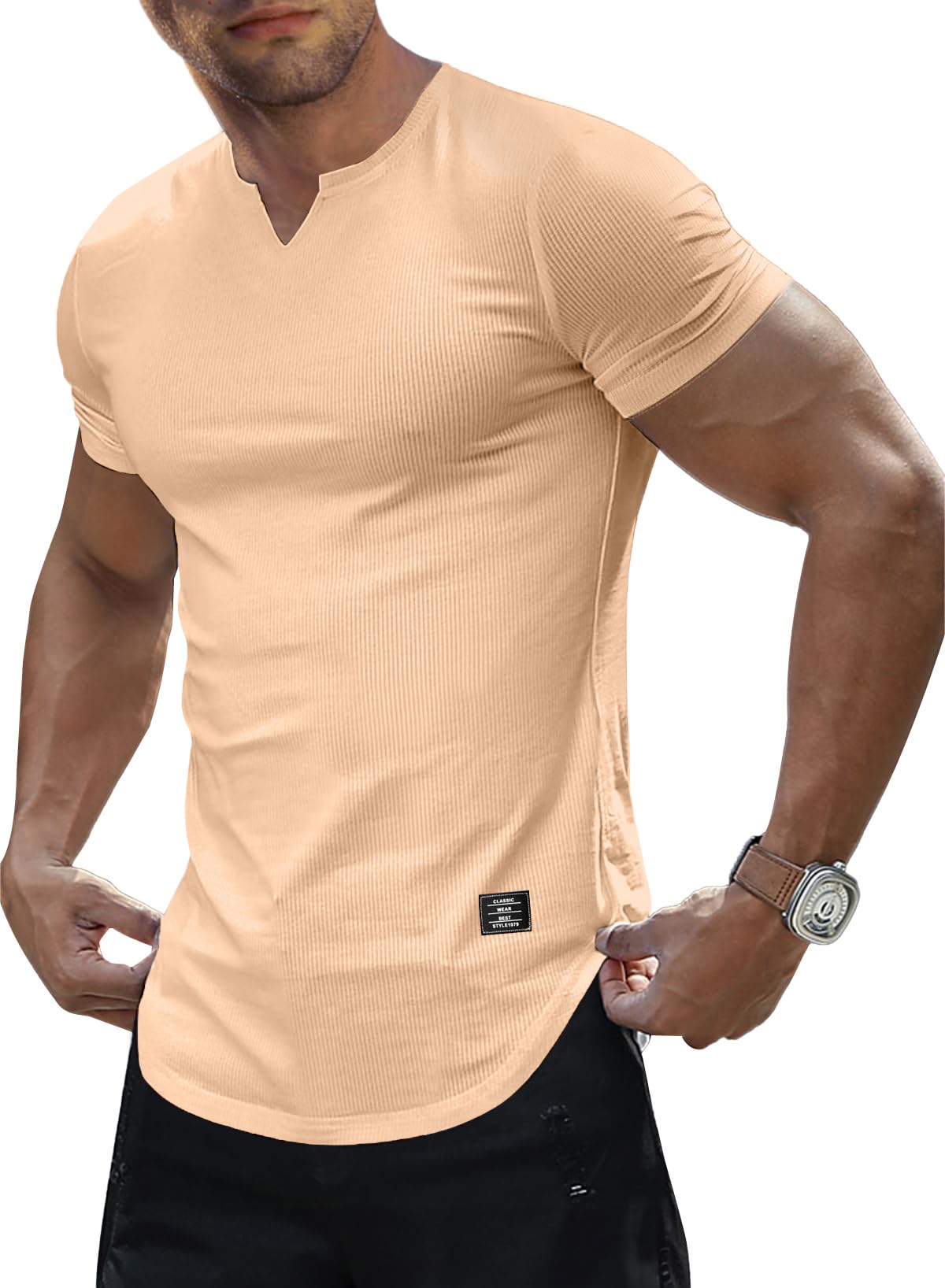 JMIERR Herren Waffel T-Shirts Loose T Shirt 2025 Casual Rundhalsausschnitt Kurzarm Hem