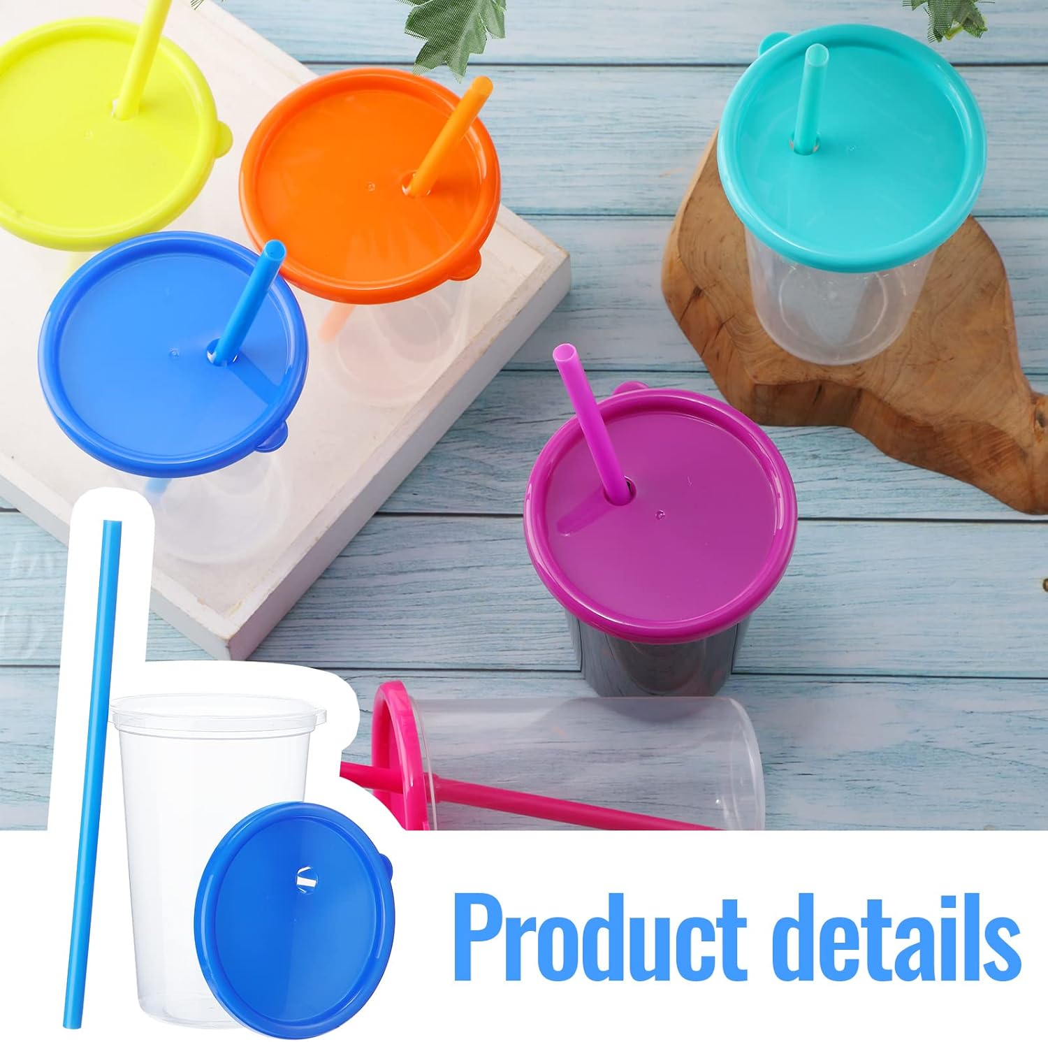 Nuanchu Plastic Cups with lids and Straws Reusable 14oz Tumbler with Sheets Letter Stickers for adult Iced Coffee Cup Travel Mug for Party Favors Beach Juices(Clear, Colorful,12 Pcs) - Image 3