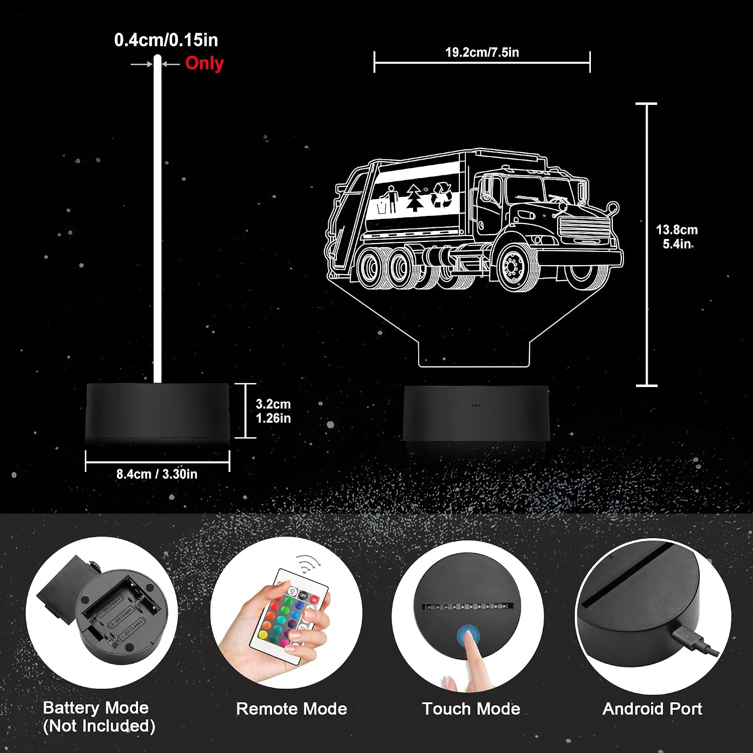 Ammonite Garbage Truck Night Light, Trash Truck 3D lamp 16 Color Changing with Remote Control and Timer, Room Decor Lights Birthday Xmas Gifts for Kids Boys Girls