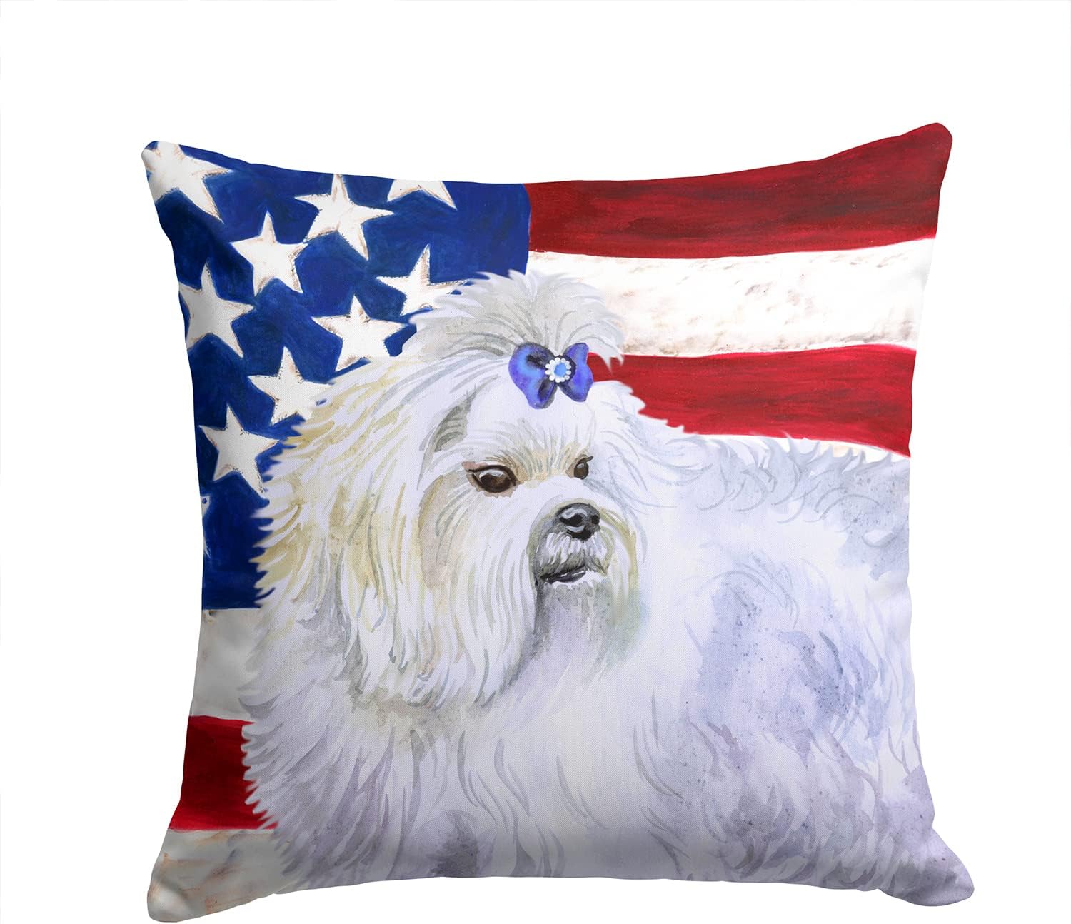 Caroline's Treasures BB9651PW1414 Maltese Patriotic Fabric Decorative Pillow Machine Washable, Indoor Outdoor Decorative Pillow for Couch, Bed or Patio, 14Hx14W