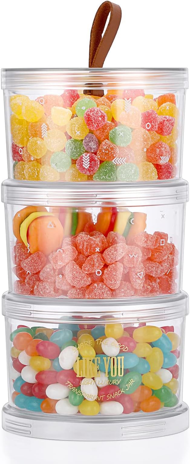 TERRIFI Decorative Round Storage Jars with Lids, 3 Tier Clear Stackable Snack Containers Candy Jar Bathroom Canister with Lid Candy Jar Biscuit Box Containers for Cookie, Dry Foods, Nuts, Coffee Bean
