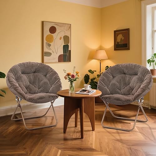 Miniatura 2 de MoNiBloom Silla redonda plegable de piel sintética para dormitorio, sala de estar, dormitorio, marco de metal plegable, de gran tamaño, cómoda,