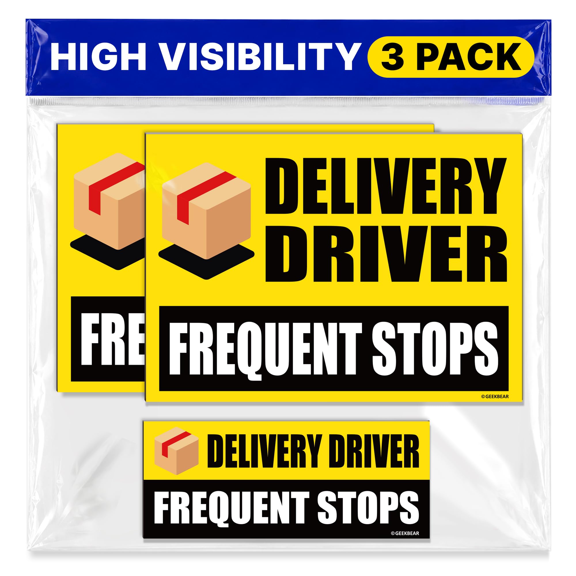 GEEKBEAR Delivery Driver Car Magnet - Eye-Catching, Reflective, Weather-Resistant - Set of 3 (Yellow)