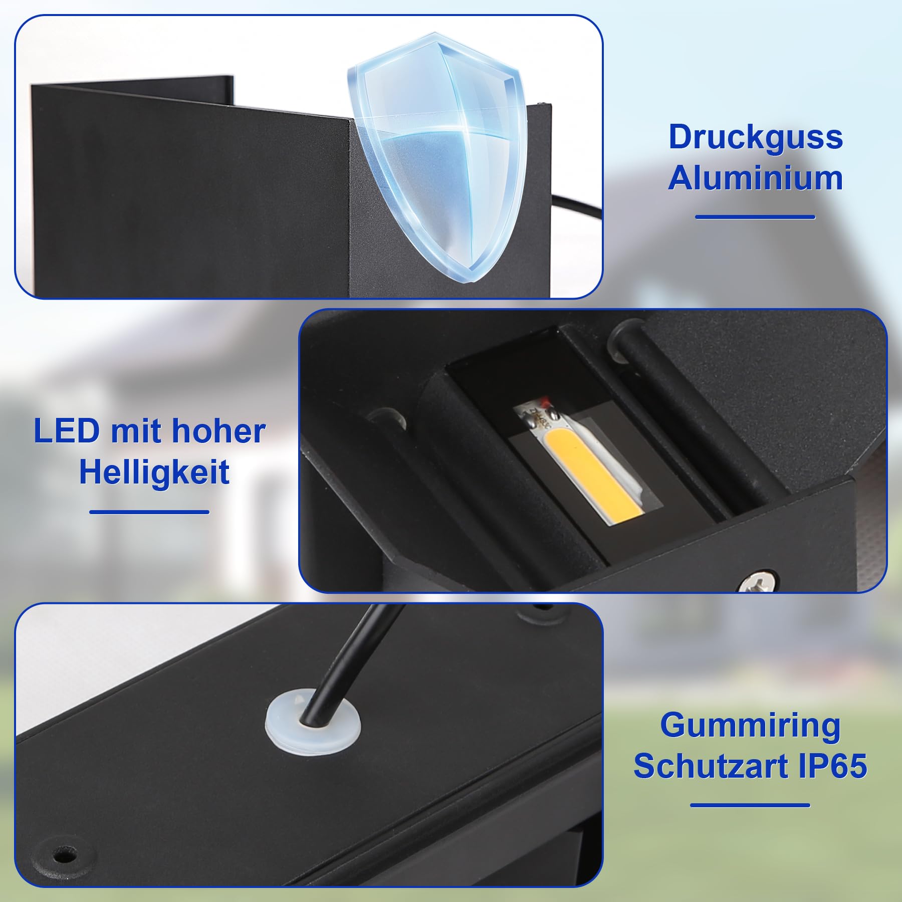 Aplique Pared Exterior LED 12W, Luz Exterior 3000K Blanco Cálido,Lampara Exterior Pared Impermeable IP65 Ángulo de haz Ajustable Aplique de Interior Aluminio Negro para Terraza,Jardín,Balcón