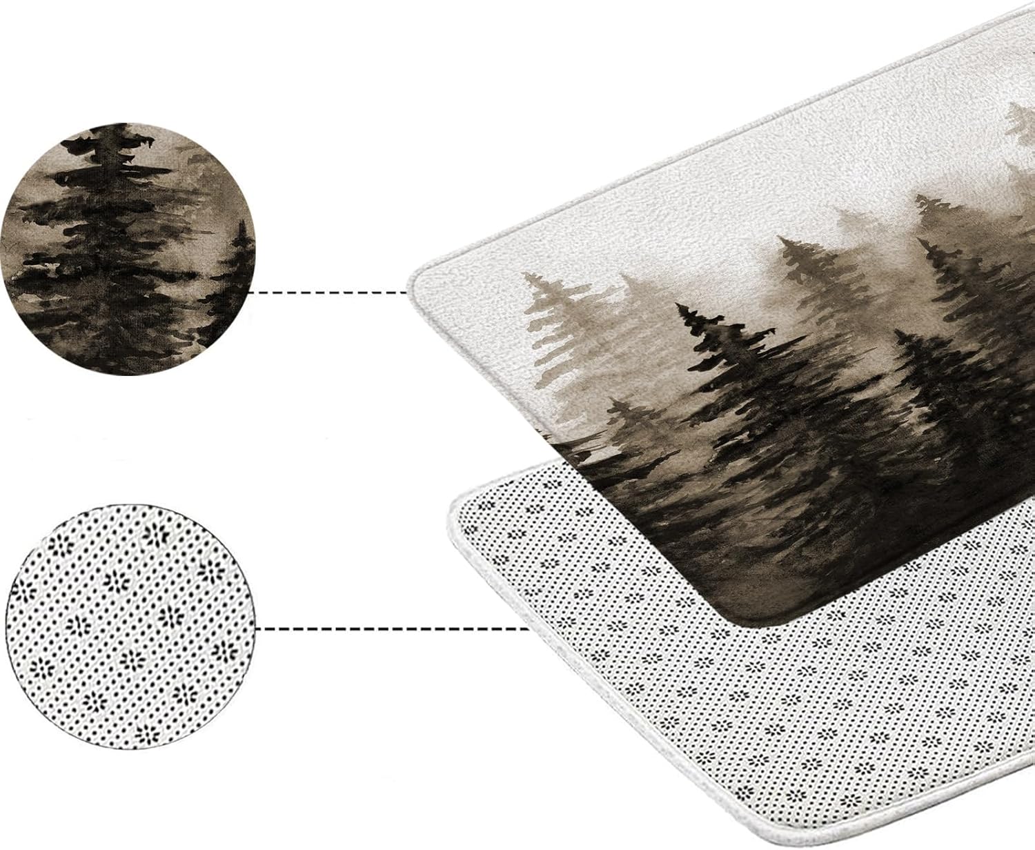 Misty Forest Bath Mat Brown Watercolor Pine Trees Abstract Foggy Jungle Mountain Rustic Nature Scenery Landscape Bathroom Decor Rug Doormat Toilet Floor Rug,24x60 Inch