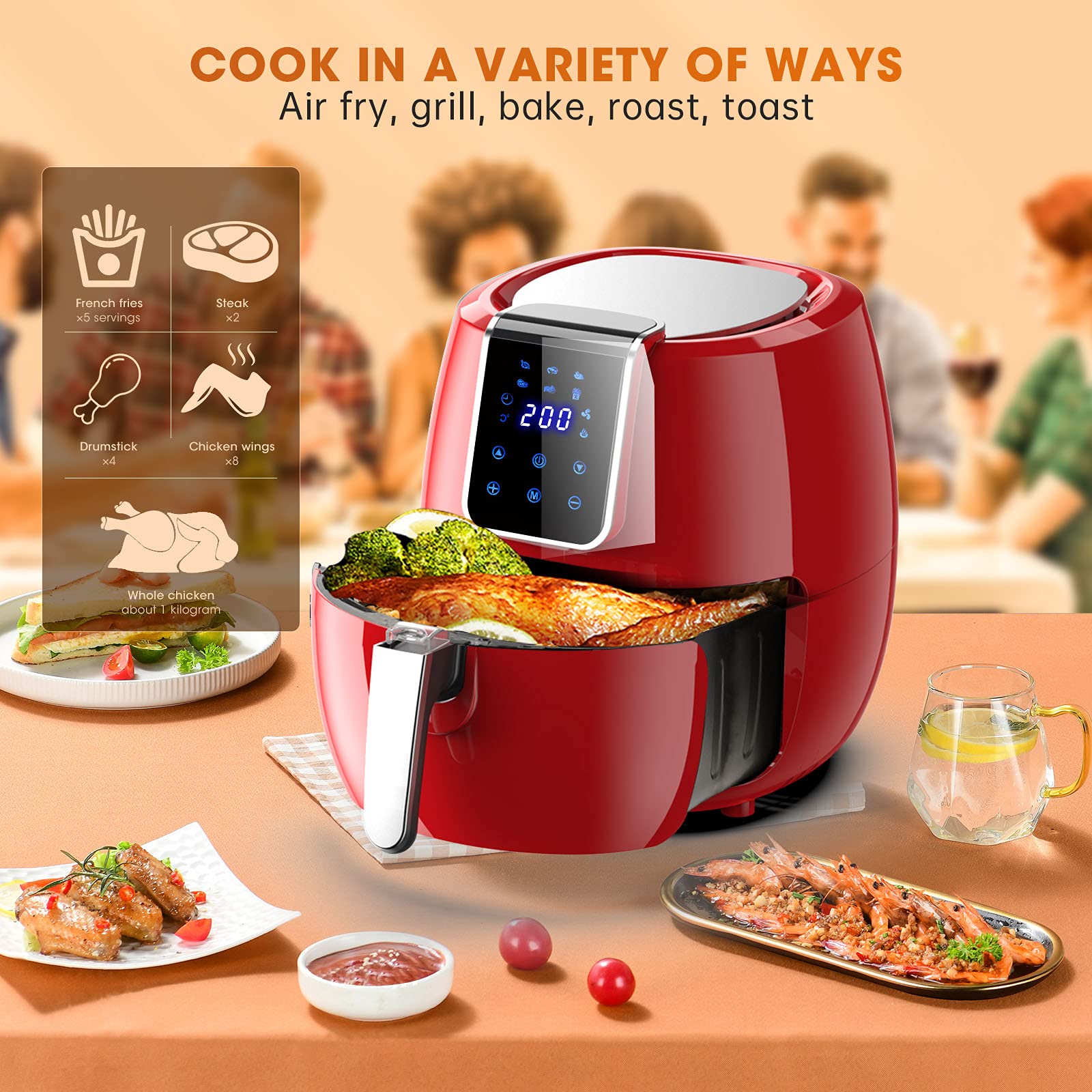 Buy Air Fryer 6.3L, OMMO 6in1 Air Fryer for Home Use, 1800Watt Hot