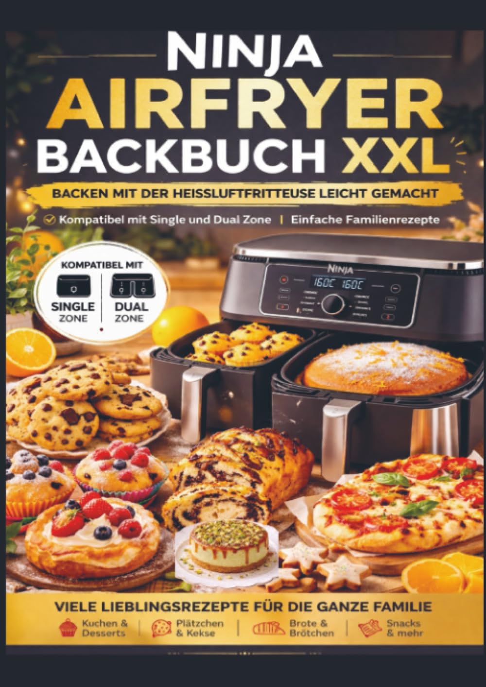 Ninja Airfryer Backbuch XXL: Backen mit der Heißluftfritteuse leicht gemacht | Kompatibel mit Single und Dual Zone | Einfache Familienrezepte: Die perfekte Geschenkidee für Airfryer- und Ninja-Fans