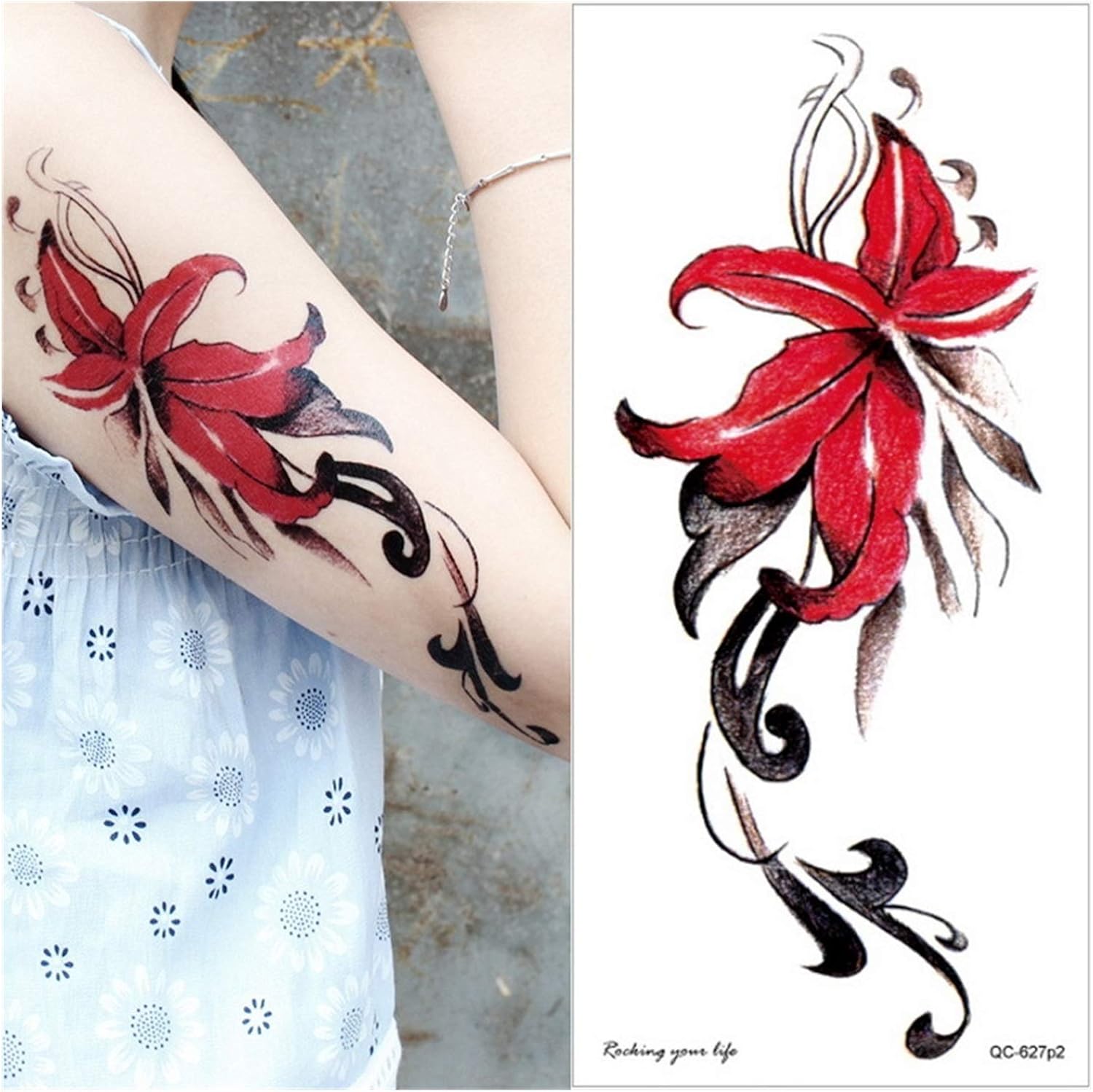 Tattoo Stickers 2 Pcs Temporary Armband Tattoos Waterproof Temporary Tattoo Sticker Flower Lotus Tattoo Sleeve Women Wrist Arm Sleeves Tatoo Fake Girl For Boys Girls Full Sleeve Color Qc627